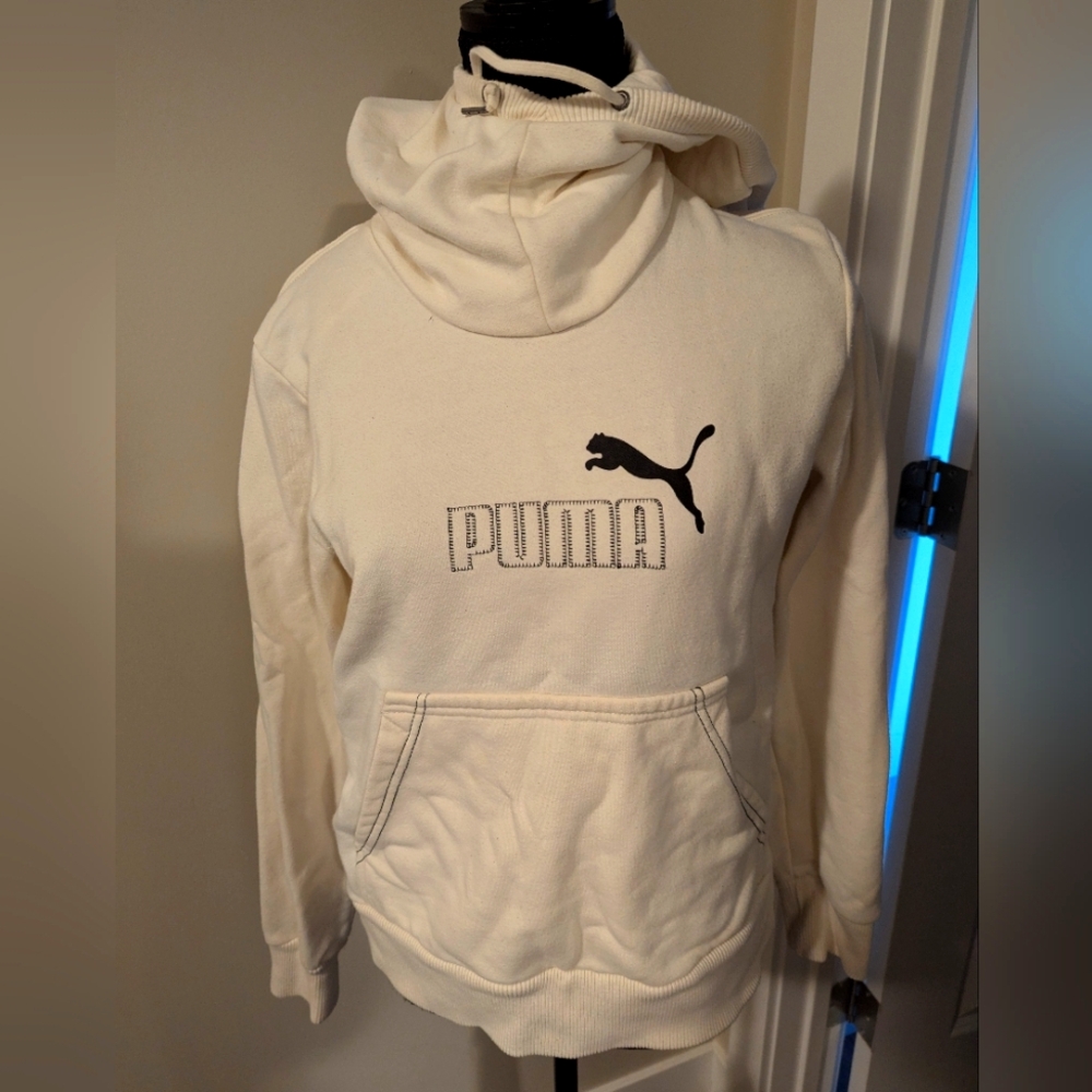 PUMA | Cream and black long sleeve pullover sweater, high neck, size medium